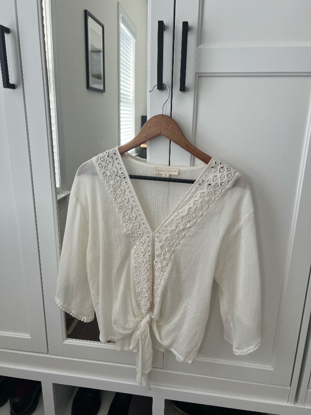 Lovestitch Ivory Crochet Trim Tie Front Blouse Size Small